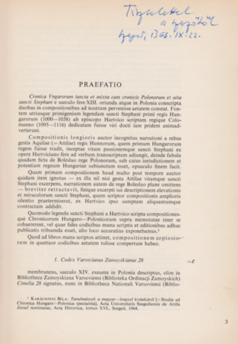 Karcsonyi Bla  (szerk.) - Acta Historica (Tomus XXVI.) - Chronica Hungaro-Polonica Pars I. (Textus cum Varietate Lectionum) (Dediklt)