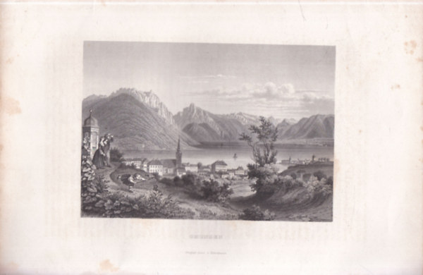 Gmunden látképe - eredeti litográfia (metszet)