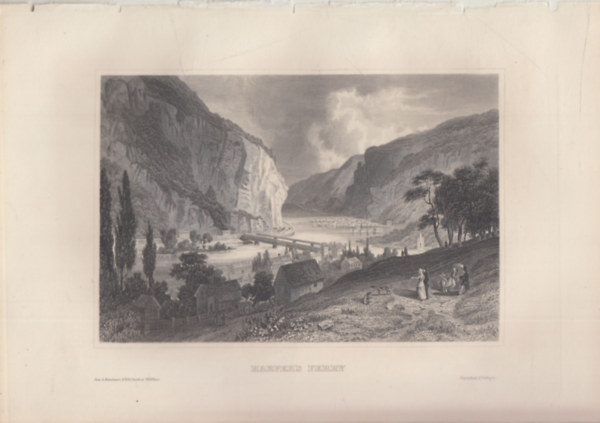 Harper's Ferry (település, Nyugat-Virginia, USA, Észak-Amerika) (16x23,5 cm lapméretű eredeti acélmetszet, 1856-ból)