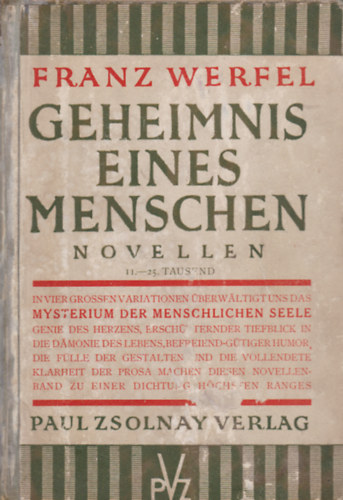 Franz Werfel - Geheimnis eines menschen - Egy ember titka n�met nyelven