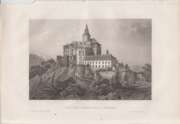 Schloss Friedland in Bhmen (Friedland kastly, Csehorszg, Eurpa) (16x23,5 cm mret eredeti aclmetszet, 1856-bl)