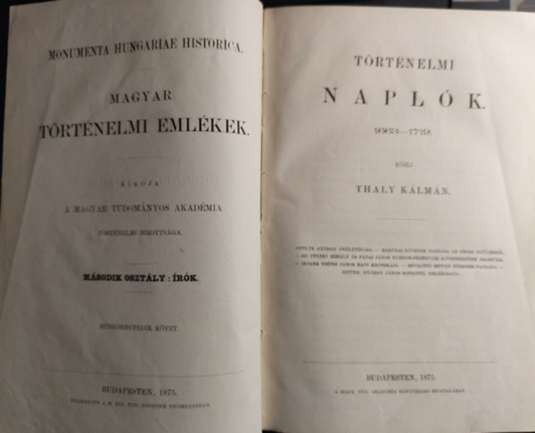 Thaly Klmn  (kzli) - Trtnelmi naplk 1663-1719