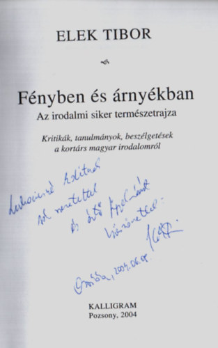 Elek Tibor - Fnyben s rnykban. -Dediklt.