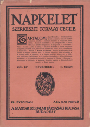 Tormay Cecile  (Szerk.) - Napkelet IX. vf. 1931. November 1. 11. szm