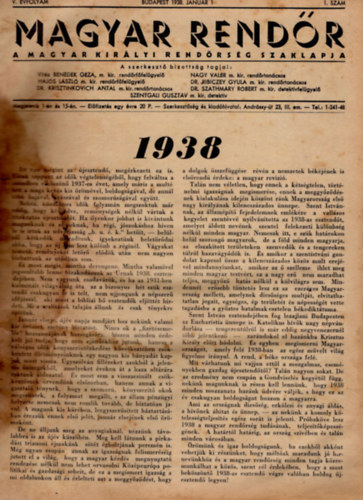 Nagy Valr, Dr. Hajs Lszl  Vitz Benedek Gza (szerk.) - Magyar Rendr 1938. v. V. vfolyam ( teljes vfolyam  24. szm )  -A Magyar Kirlyi Rendrsg Szaklapja