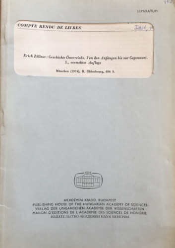 Erich Z�llner - Geschichte �sterreichs - Seperatum