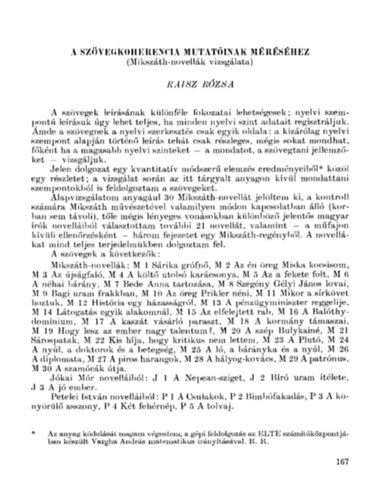 V. Raisz R�zsa - A sz�vegkoherencia mutat�inak m�r�s�hez - Miksz�th-novell�k vizsg�lata