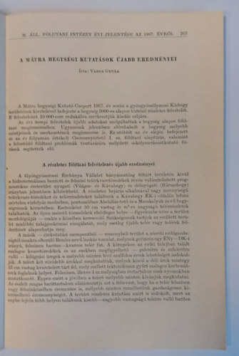 Varga Gyula - A Mtra hegysgi kutatsok jabb eredmnyei (klnlenyomat)