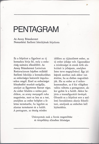 Arany Rózsakereszt - Pentagram - Lectorium Rosicrucianum 13. évfolyam, 1997. július/augusztus