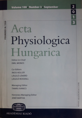 Monos Emil  (f�szerk) - Acta Physiologica Hungarica Volume 100,  Number 3, September 2013