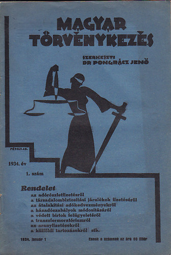 Dr. Pongrcz Jen  (szerk.) - Magyar Trvnykezs 1934. v 1.szm