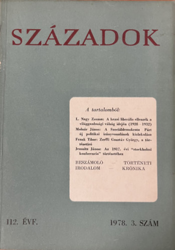 Szzadok 1978/3. (A Magyar Trtnelmi Trsulat kzlnye)
