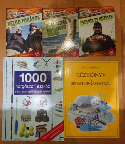 Antos Zoltán - 2 fontos könyv a horgászatról + 3 ajándékfüzet a Menjünk pecázni sorozatból!: Kézikönyv a sporthorgászatról, 1000 horgászati eszköz + Kezdő fogások, Műcsalival ragadozó halra, Csomók és kötések