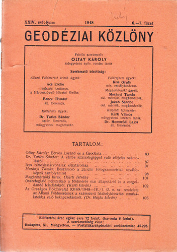 Oltay Kroly - Geodziai kzlny 1948/6-7. fzet