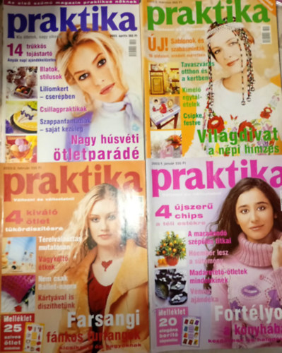 4 db. Praktika Magazin - 2003.jan. - 1. szám, 2003.febr. 2. szám, 2003.márc. 3. szám, 2003.ápr. 4. szám (szabás-varrás-kötés-hobby-lakásdivat-kézimunka)