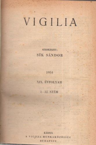 Sík Sándor (szerk.) - Vigilia 1954. évf.