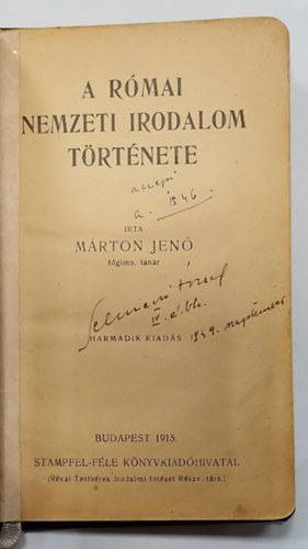 Mrton Jen - A rmai nemzeti irodalom trtnete - 1915 - (Harmadik kiads)