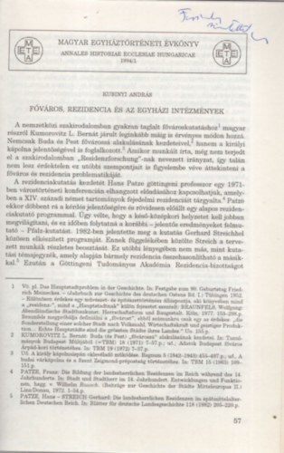 Kubinyi András - Főváros, rezidencia és az egyházi intézmények - dedikált - Különlenyomat