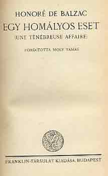 Honor� de Balzac - Egy hom�lyos eset