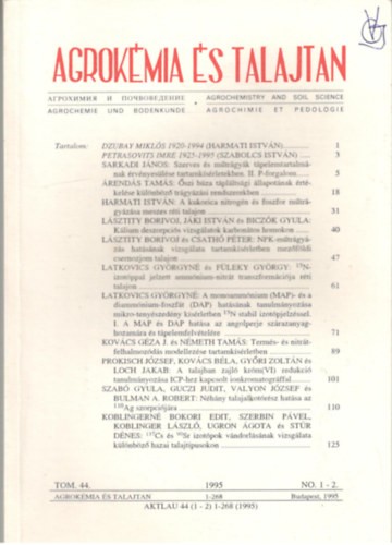 Agrok�mia �s talajtan (44. sz�m. 1995. 1-2)