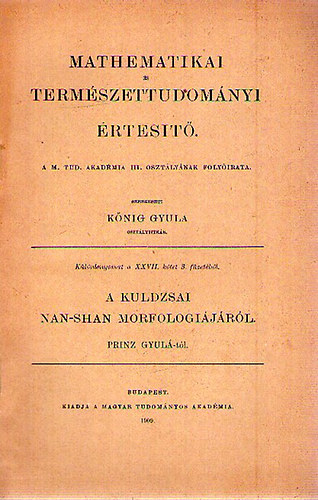 Knig Gyula - Mathematikai s Termszettudomnyi rtest. Klnlenyomat a XXVII. ktet 3. fzetbl