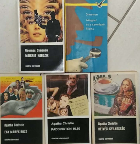 Georges Simenon Agatha Christie - 5 db-os K�NYVMENT� AJ�NLAT, krimi: Maigret �s a szombati kliens+ Maigret habozik+ H�tv�gi gyilkoss�g+ Paddington 16.50+ Egy mar�k rozs