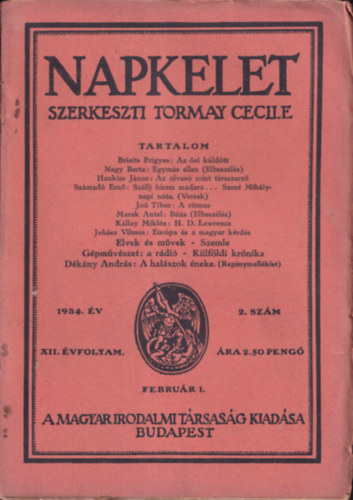 Tormay Cecile (szerk.) - Napkelet - 1934/2. szám