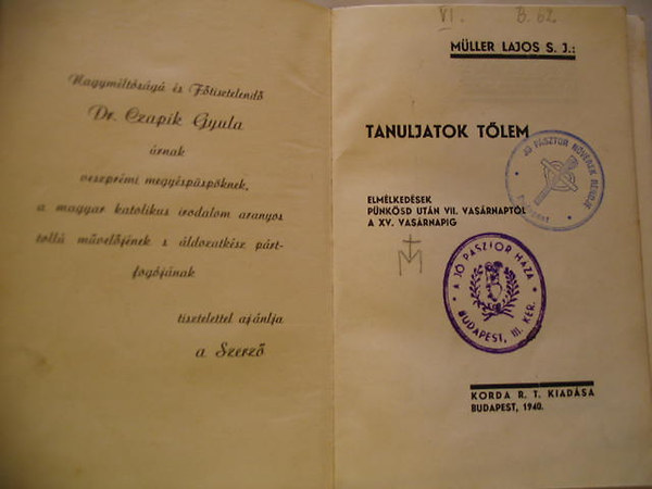 M�ller Lajos S. J. - Tanuljatok t�lem. Elm�lked�sek P�nk�sd ut�n VII. vas�rnapt�l a XV. vas�rnapig.