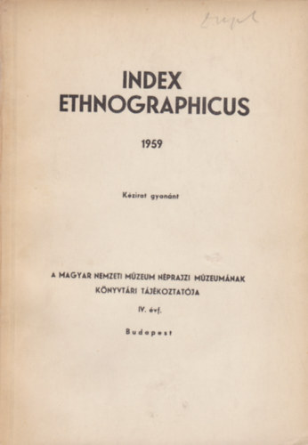Index ethnographicus 1959 IV. vf.