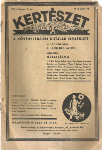 Dr. Kerekes Lajos - Kertsz (A Nvnyvdelem Djtalan Mellklete) XVI. vfolyam 7. sz. - 1942. jlius