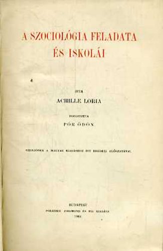 Achille Loria - A szociolgia feladata s iskoli