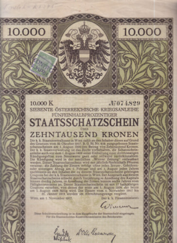 Siebente sterreichische Kriegsanlaihe Fnfeinhalbprozentiger Staatsschatzschein (llamktvny)- trtnelmi rtkpapr, eredeti