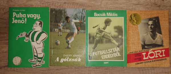 Thiery Árpád, Bocsák Miklós, Pongrácz György, Somos István-Peterdi Pál - 4 focival kapcsolatos könyv: Futballsztár Erdélyből, A gólzsák, Puha vagy, Jenő!, Lóri