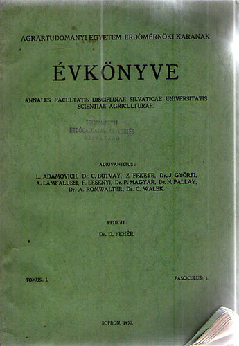 Agrrtudomnyi Egyetem Erdmrnki Karnak vknyve - Sopron, 1950