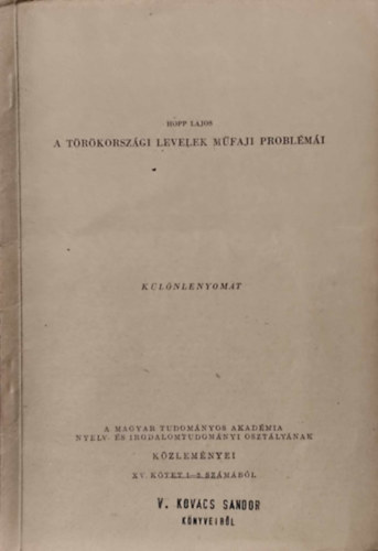 Hopp Lajos - A trkorszgi levelek mfaji problmi