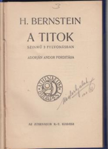 H. Bernstein - A titok Sz�nm� 3 felvon�sban