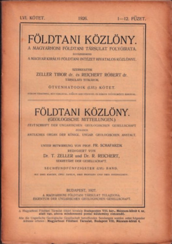 Dr. Dr. Reichert Rbert Zeller Tibor - Fldtani Kzlny 1926/1-12. fzet (LVI. ktet)