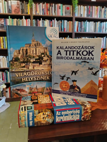 KÖNYVCSOMAG, 3 DB. ALBUMOK. Világörökségi helyszínek, Kalandozások a titkok birodalmában, Az emberiség krónikája