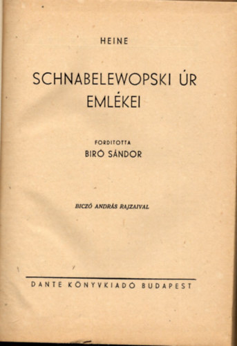 Heine - Schnabelewopski úr emlékei