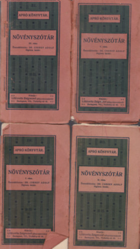 Dr Cserey Adolf - 4 db. Növényszótár (I., II., III., V. rész)