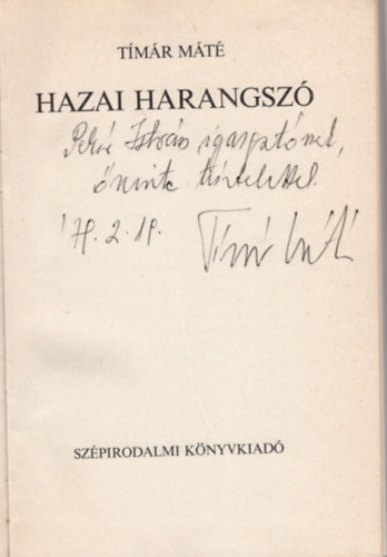 Tímár Máté - Hazai harangszó- dedikált