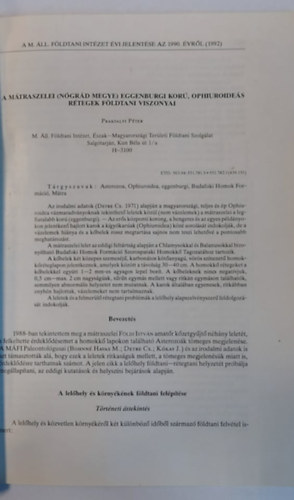 Prakfalvi Péter - Mátraszelei (Nógrád megye) eggenburgi korú, ophiuroideás rétegek földtani viszonyai (különlenyomat)