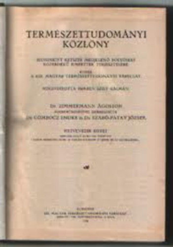 Zimmermann-Gombocz-Szab-Patay - Termszettudomnyi kzlny 1938